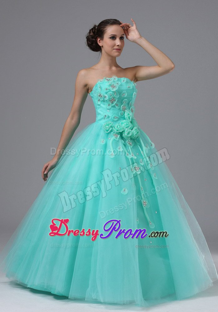 Strapless Prom Graduation Dresses Hand Made Flowers Floor-length