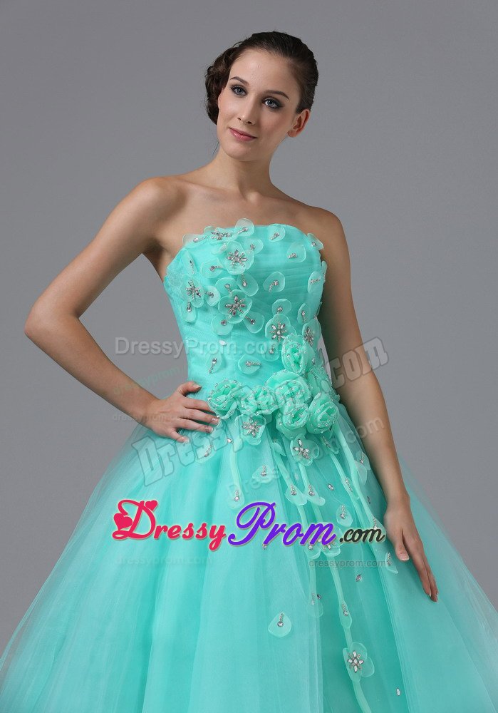 Strapless Prom Graduation Dresses Hand Made Flowers Floor-length