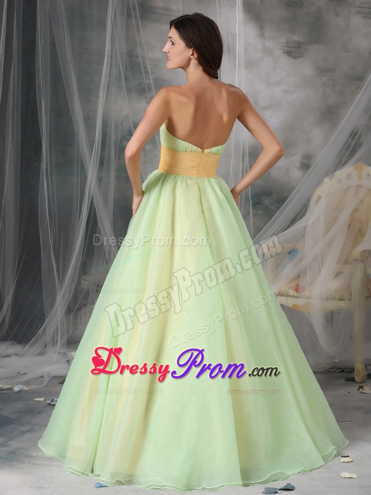Sweetheart Appliques Prom Cocktail Dresses with Sash in Yellow Green