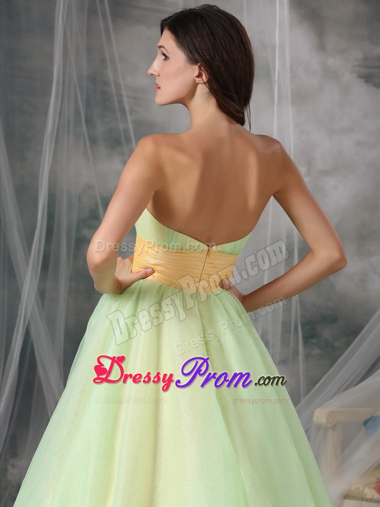Sweetheart Appliques Prom Cocktail Dresses with Sash in Yellow Green