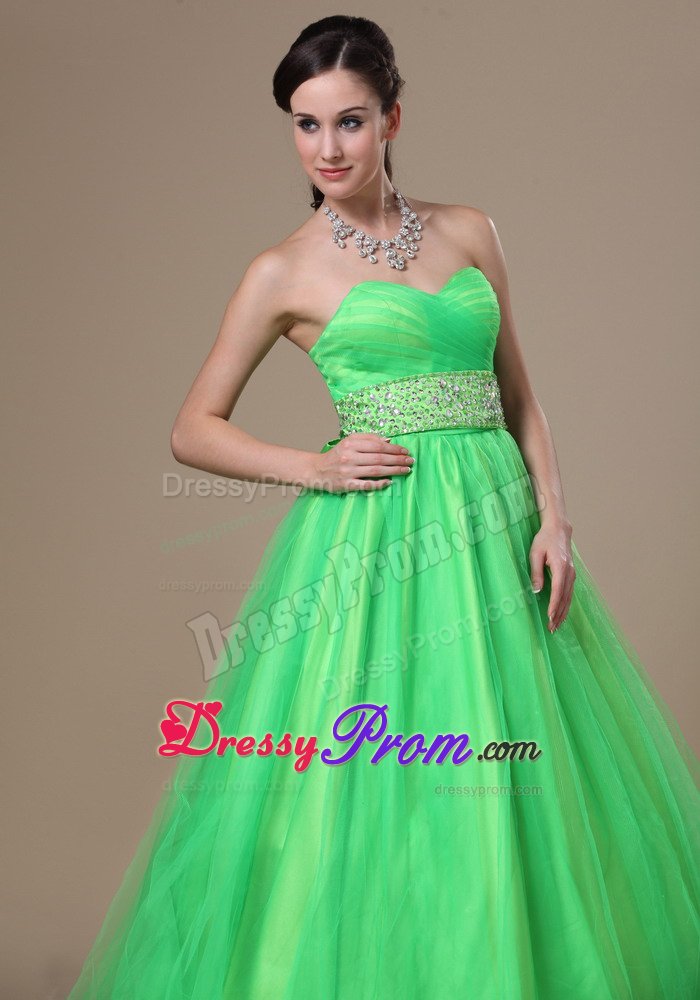 Customize Spring Green Prom Celebrity Dress Sweetheart Beaded Sash
