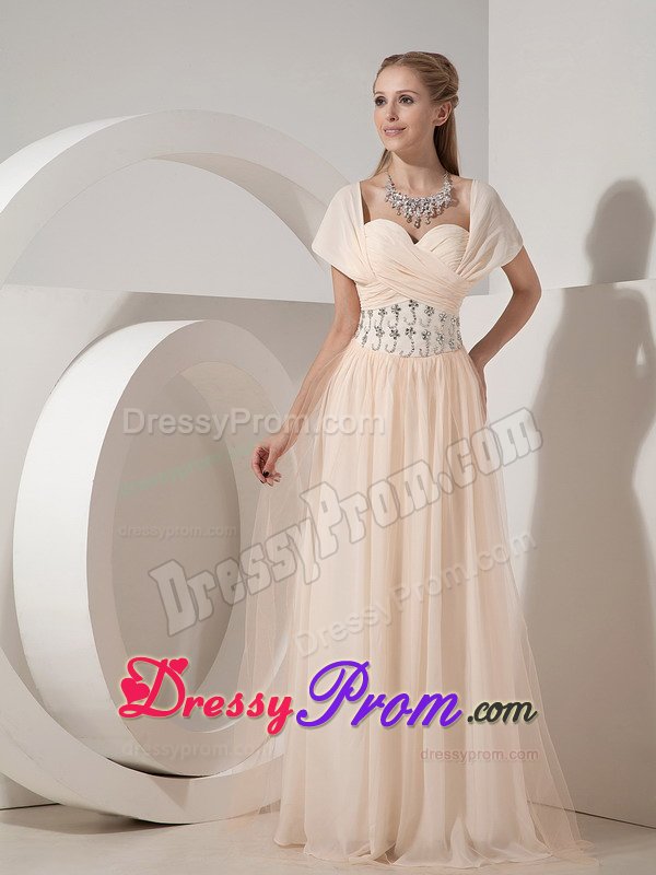 Latest Champagne Beaded Prom Graduation Dress Chiffon Floor-length