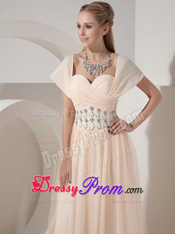 Latest Champagne Beaded Prom Graduation Dress Chiffon Floor-length