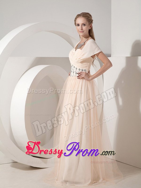Latest Champagne Beaded Prom Graduation Dress Chiffon Floor-length