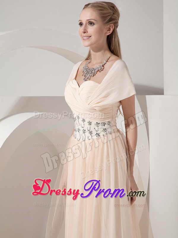 Latest Champagne Beaded Prom Graduation Dress Chiffon Floor-length