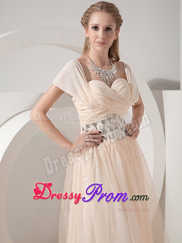 Latest Champagne Beaded Prom Graduation Dress Chiffon Floor-length