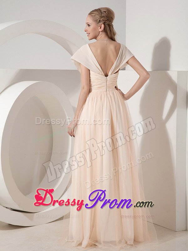 Latest Champagne Beaded Prom Graduation Dress Chiffon Floor-length