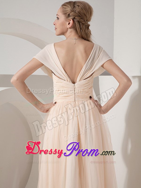 Latest Champagne Beaded Prom Graduation Dress Chiffon Floor-length