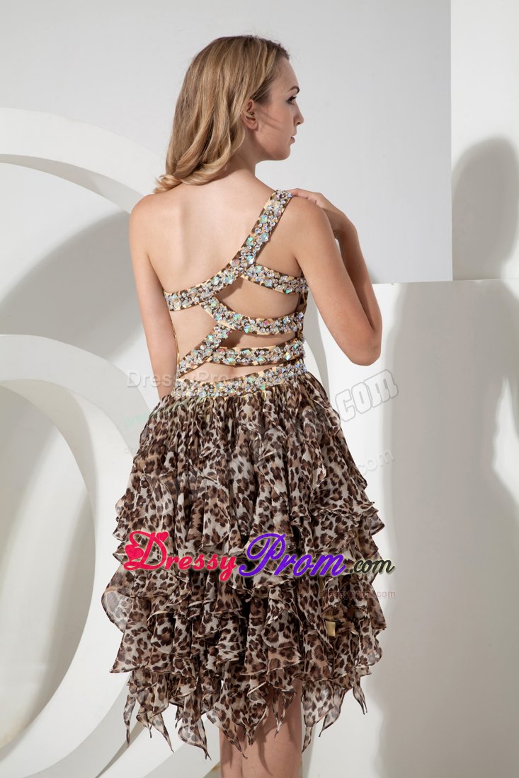 Leopard Beaded Prom Homecoming Dresses Single Shoulder High-low