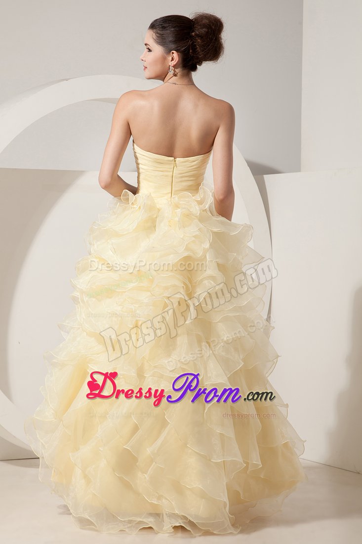 Ruched Bodice Prom Gown Dresses Beading Ruffled Layers Floor-length