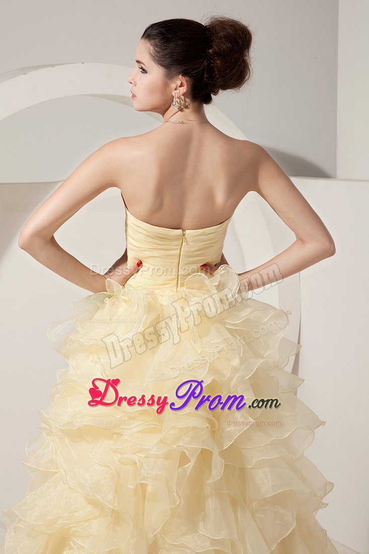 Ruched Bodice Prom Gown Dresses Beading Ruffled Layers Floor-length