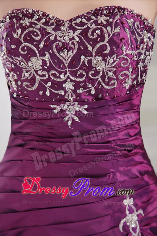 New Ruches Appliques Prom Graduation Dresses Strapless Sweep Train