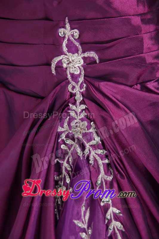 New Ruches Appliques Prom Graduation Dresses Strapless Sweep Train