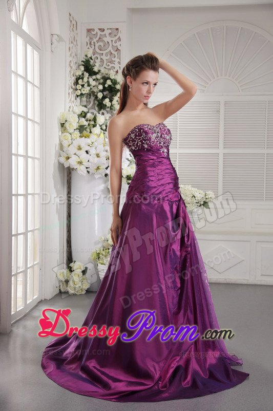New Ruches Appliques Prom Graduation Dresses Strapless Sweep Train