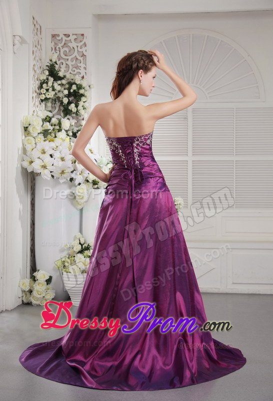 New Ruches Appliques Prom Graduation Dresses Strapless Sweep Train
