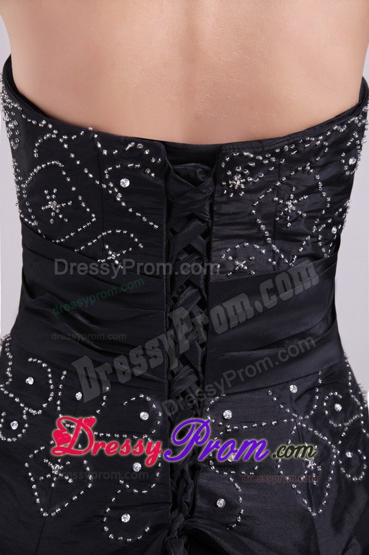Black Sweetheart Dresses for Prom Queen Beading Ruffles Floor-length