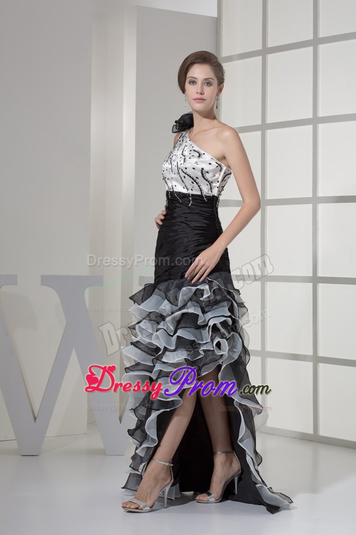 Elegant Beaded one shoulder Prom Dresses High-low with Ruffled Layers