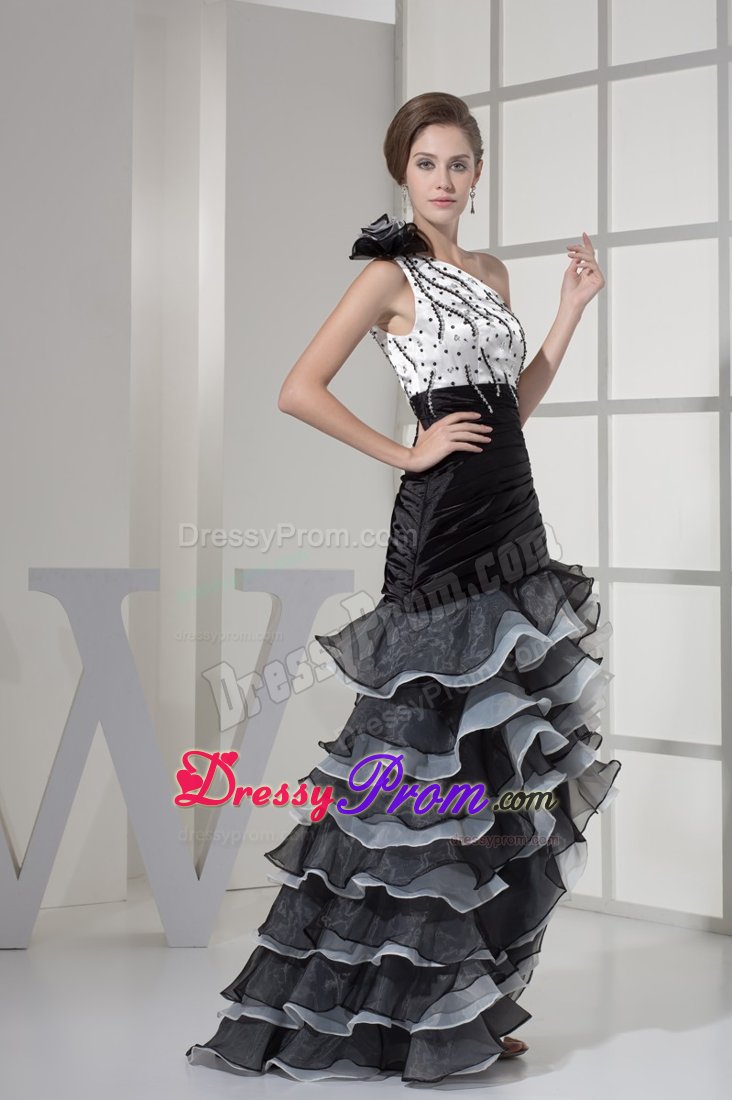 Elegant Beaded one shoulder Prom Dresses High-low with Ruffled Layers