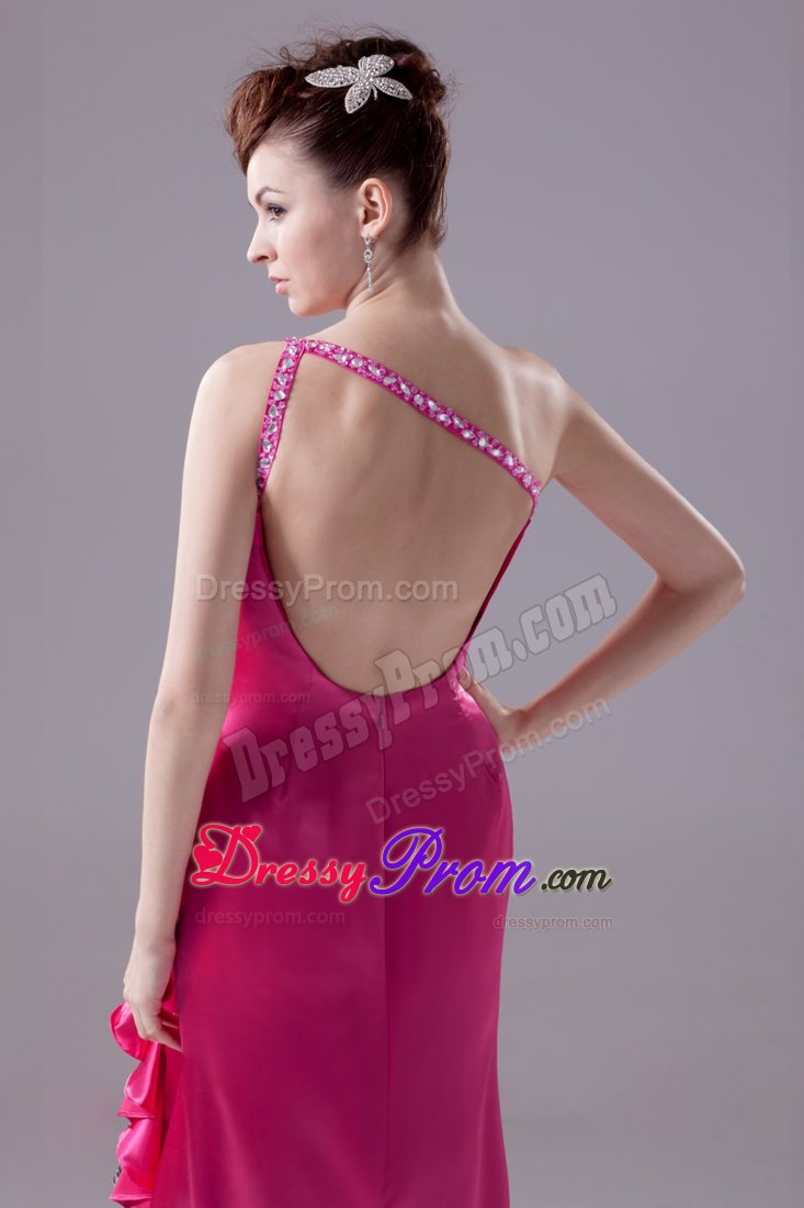 High-low one Shoulder Beaded Prom Gowns Leopard with the Back out