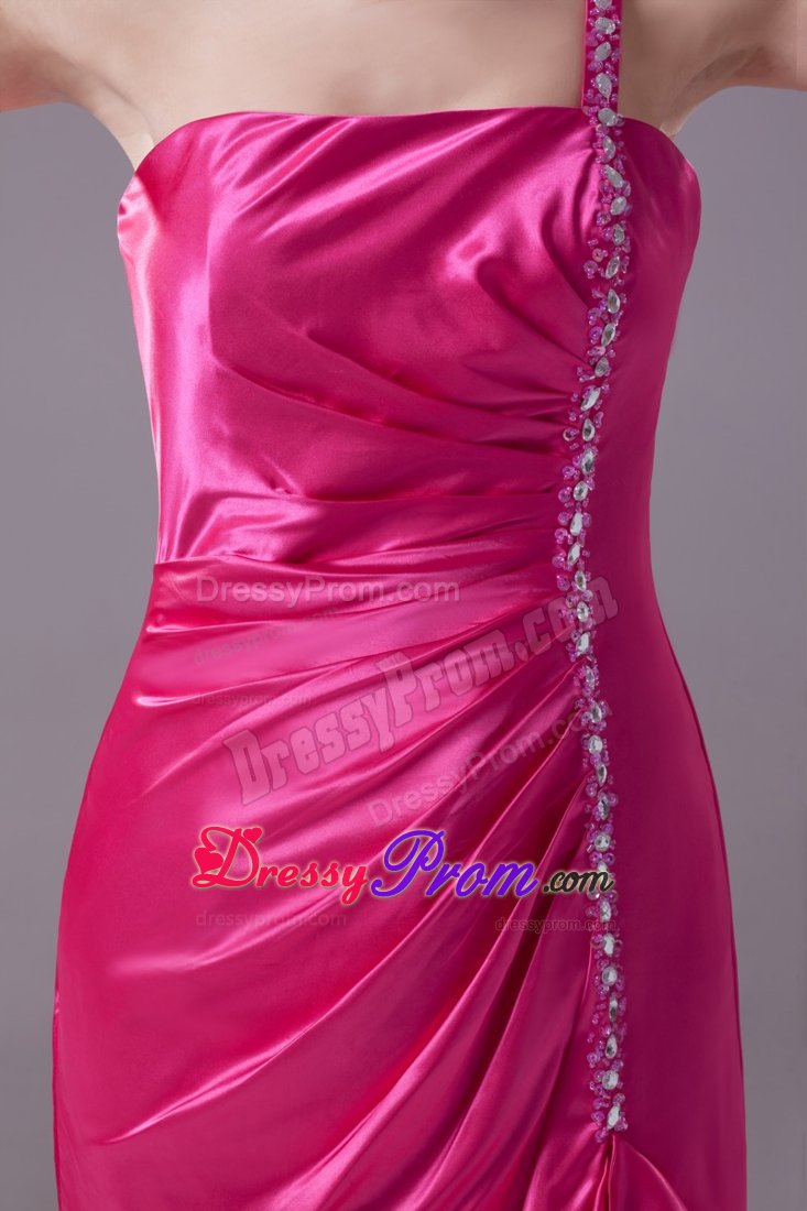 High-low one Shoulder Beaded Prom Gowns Leopard with the Back out