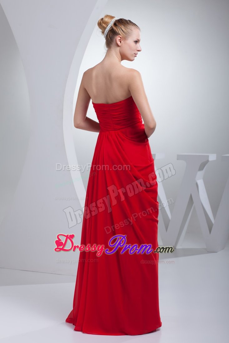 Red Floor-length Prom Party Dresses Ruches And Appliques Side Zipper