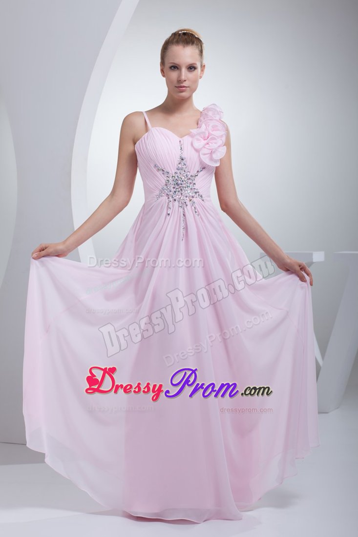 Princess Baby Pink Straps Prom Dresses Beading Floor-length in Chiffon