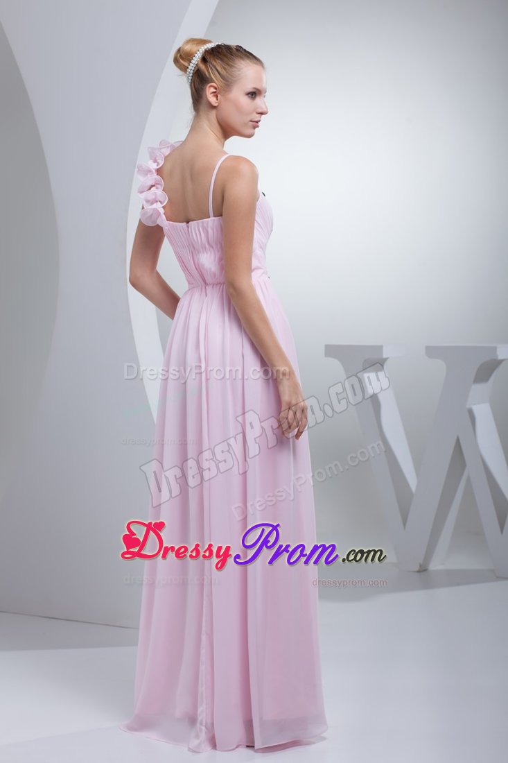 Princess Baby Pink Straps Prom Dresses Beading Floor-length in Chiffon