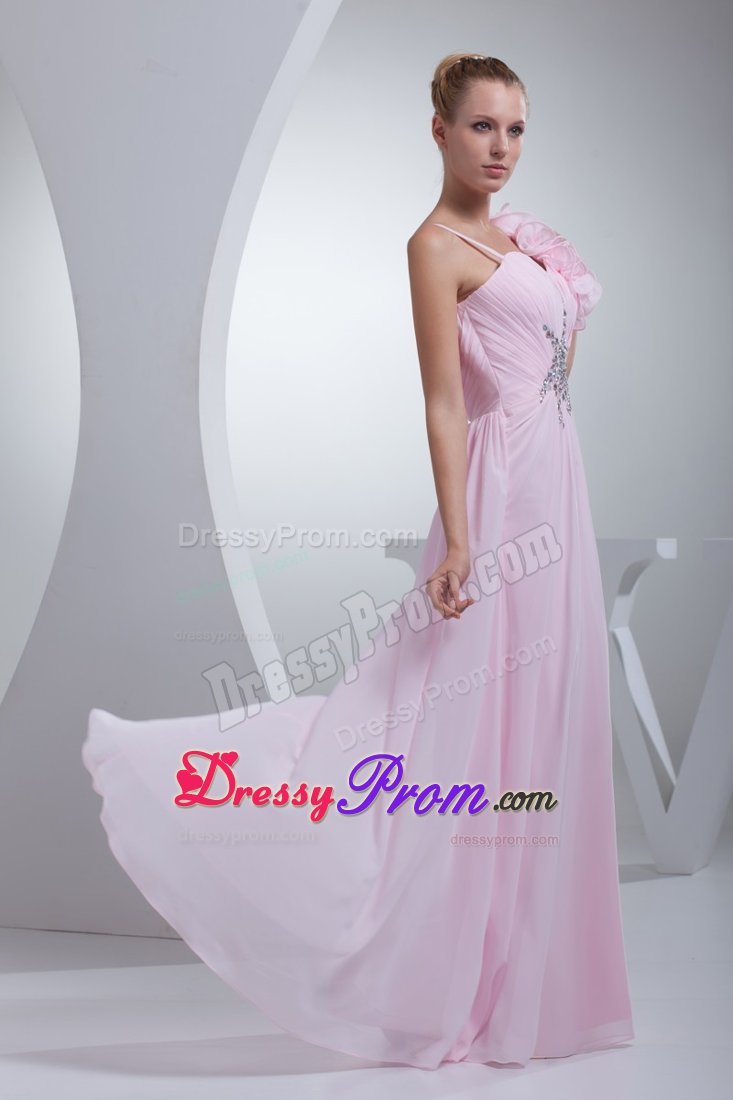 Princess Baby Pink Straps Prom Dresses Beading Floor-length in Chiffon