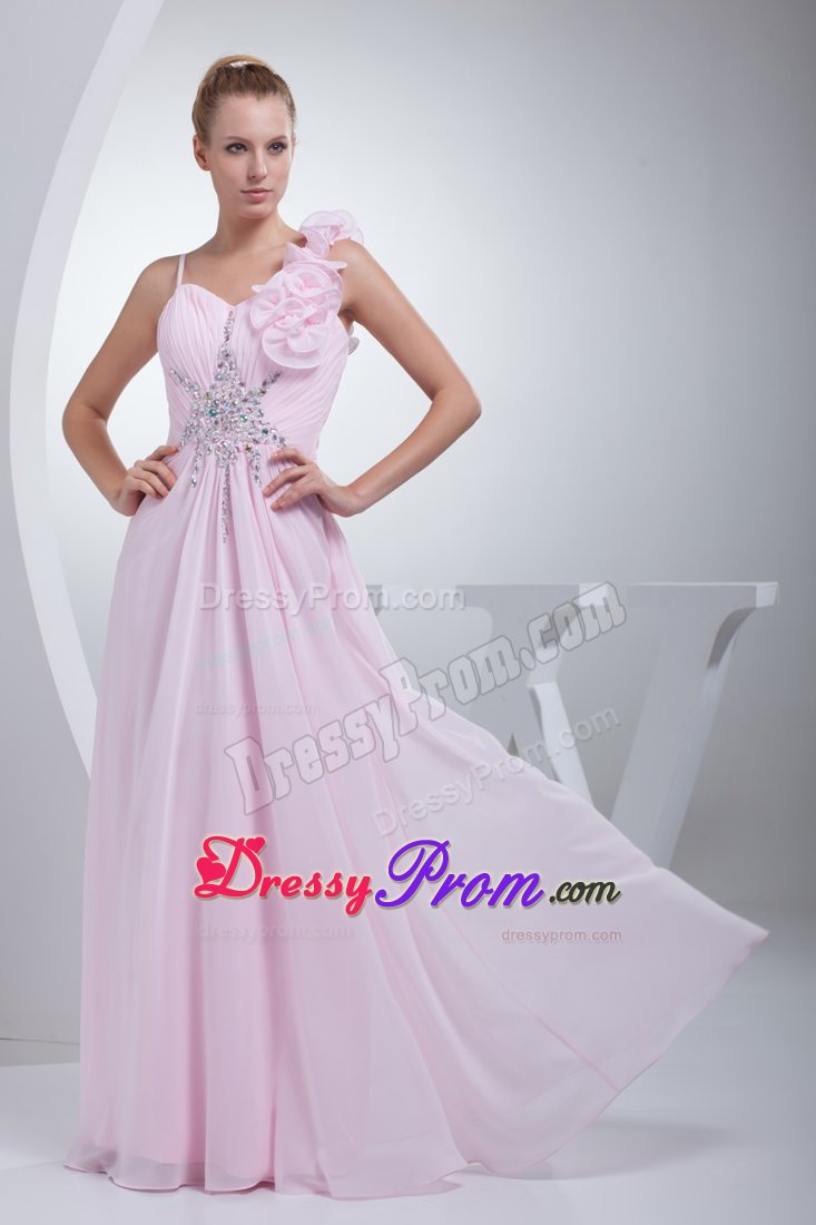 Princess Baby Pink Straps Prom Dresses Beading Floor-length in Chiffon