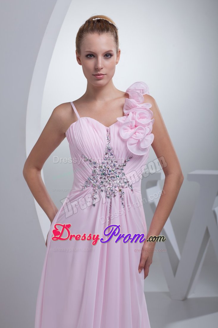 Princess Baby Pink Straps Prom Dresses Beading Floor-length in Chiffon