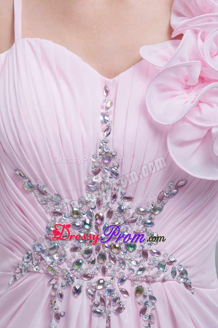 Princess Baby Pink Straps Prom Dresses Beading Floor-length in Chiffon