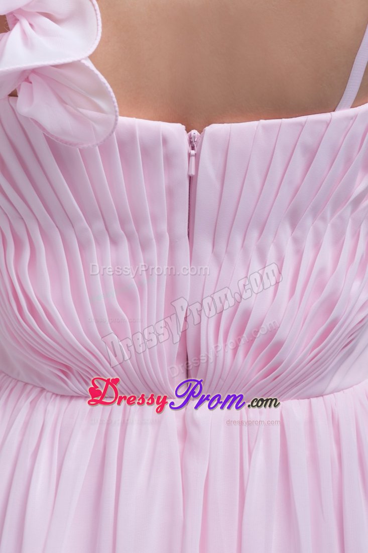 Princess Baby Pink Straps Prom Dresses Beading Floor-length in Chiffon