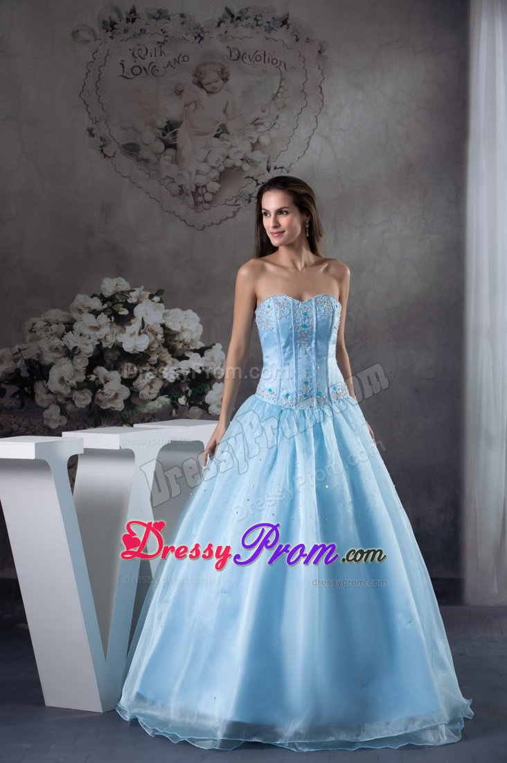 Appliques Sweetheart Prom Celebrity Dress Beading Organza in Light Blue