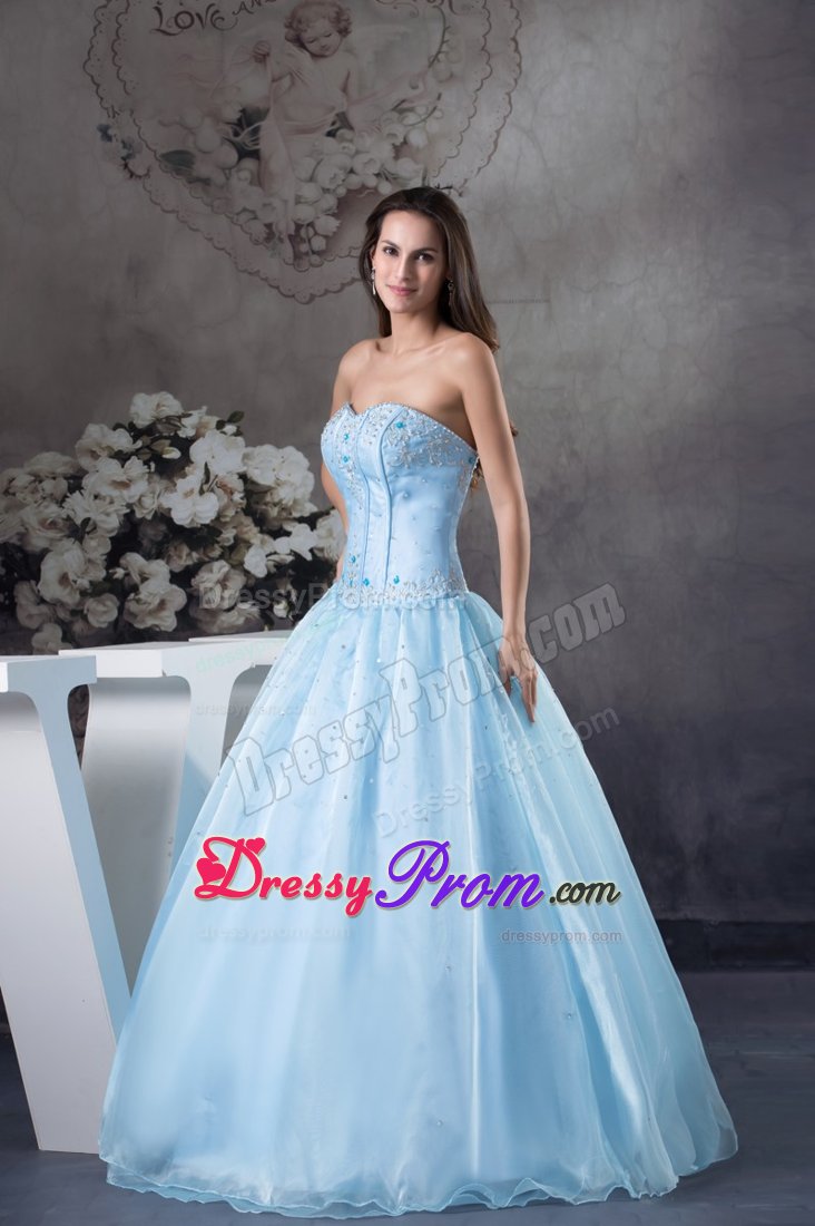 Appliques Sweetheart Prom Celebrity Dress Beading Organza in Light Blue
