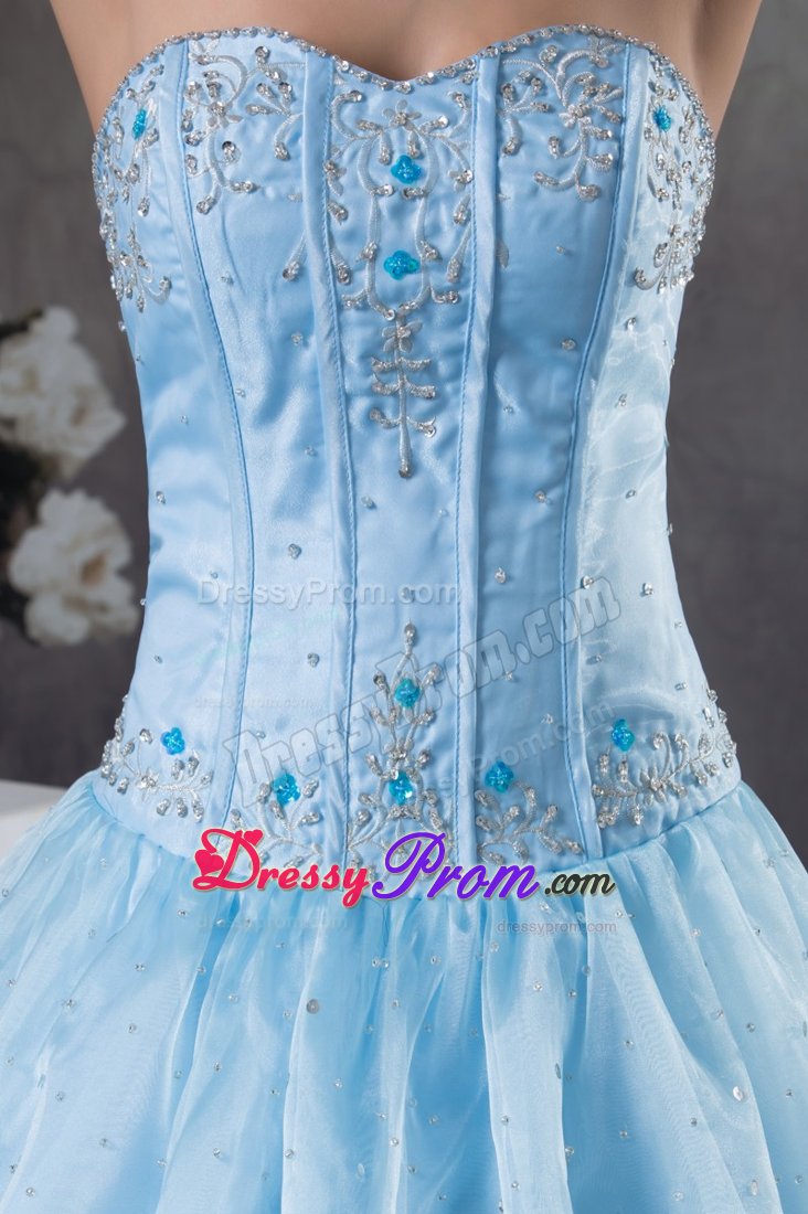 Appliques Sweetheart Prom Celebrity Dress Beading Organza in Light Blue