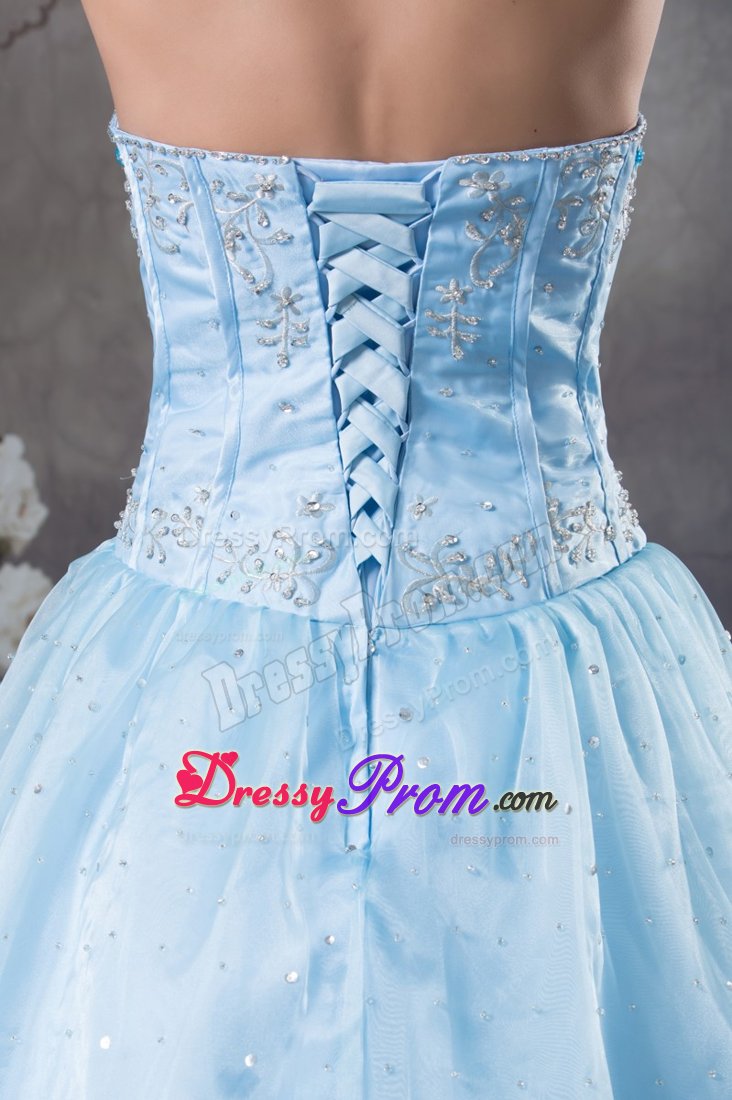 Appliques Sweetheart Prom Celebrity Dress Beading Organza in Light Blue