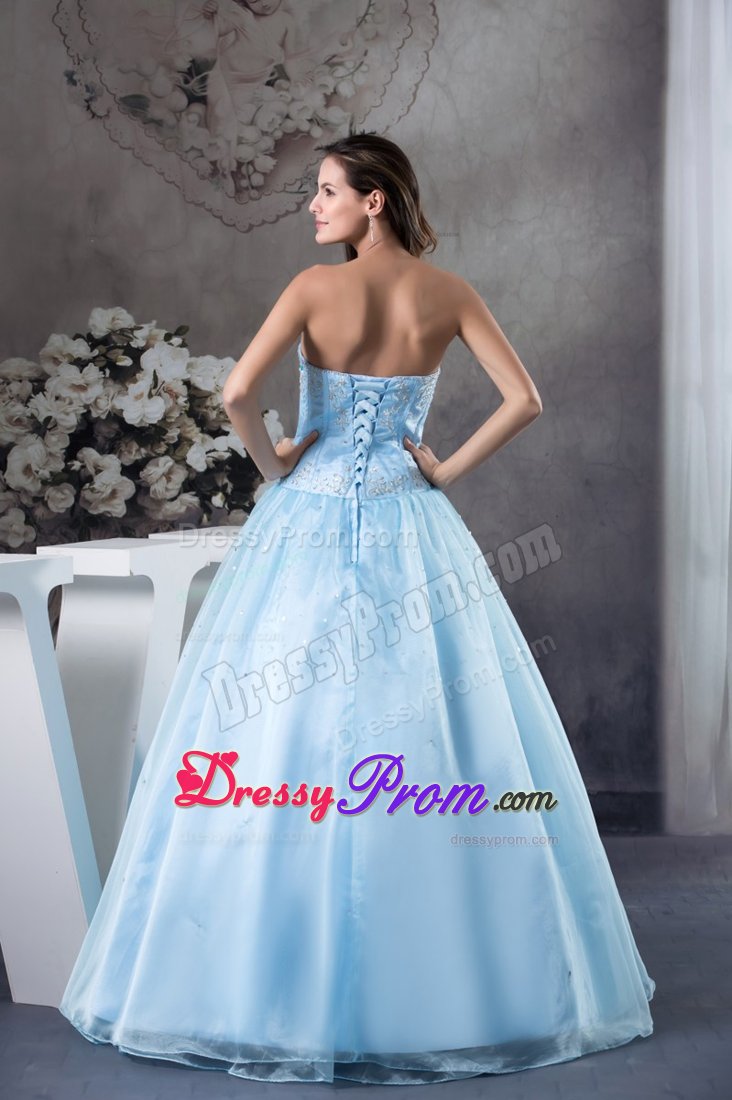 Appliques Sweetheart Prom Celebrity Dress Beading Organza in Light Blue