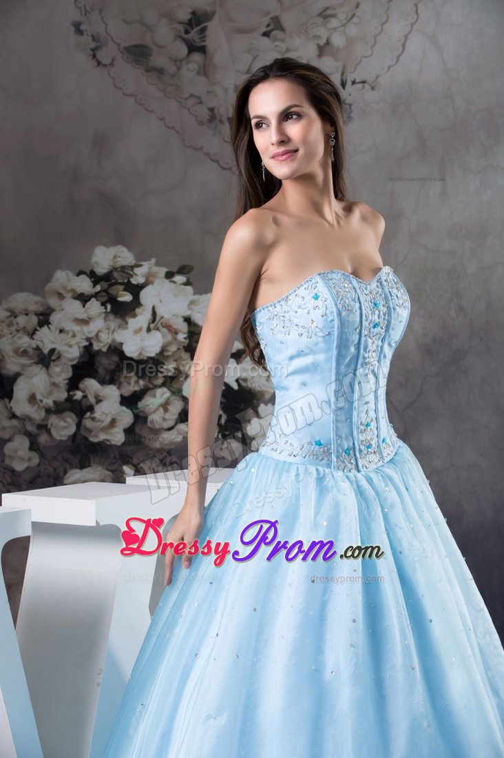 Appliques Sweetheart Prom Celebrity Dress Beading Organza in Light Blue
