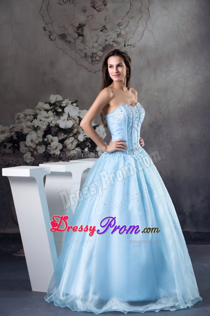 Appliques Sweetheart Prom Celebrity Dress Beading Organza in Light Blue