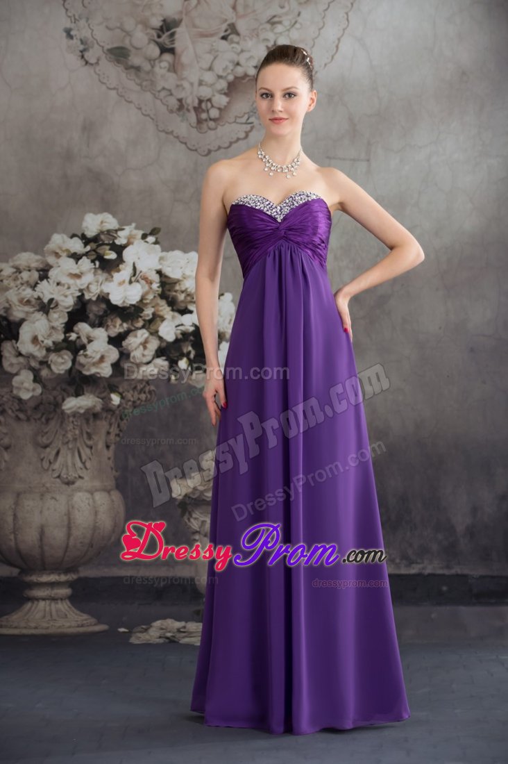 Stylish Lace-up Purple Prom Graduation Dress Beaded Sweetheart Chiffon