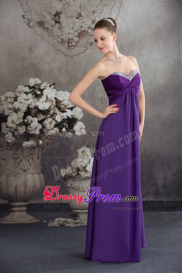 Stylish Lace-up Purple Prom Graduation Dress Beaded Sweetheart Chiffon