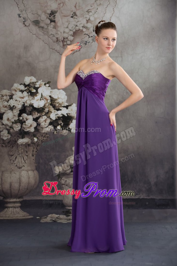 Stylish Lace-up Purple Prom Graduation Dress Beaded Sweetheart Chiffon