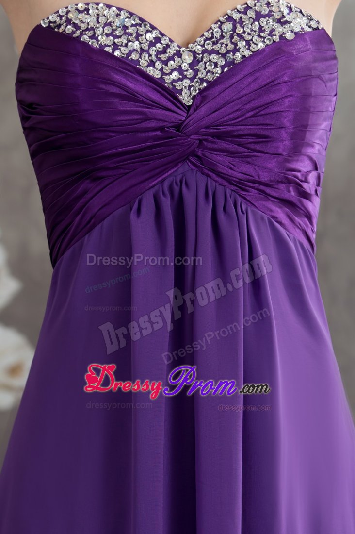 Stylish Lace-up Purple Prom Graduation Dress Beaded Sweetheart Chiffon