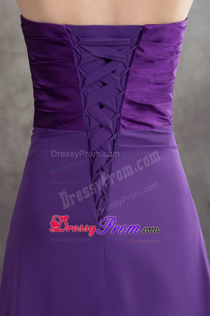 Stylish Lace-up Purple Prom Graduation Dress Beaded Sweetheart Chiffon