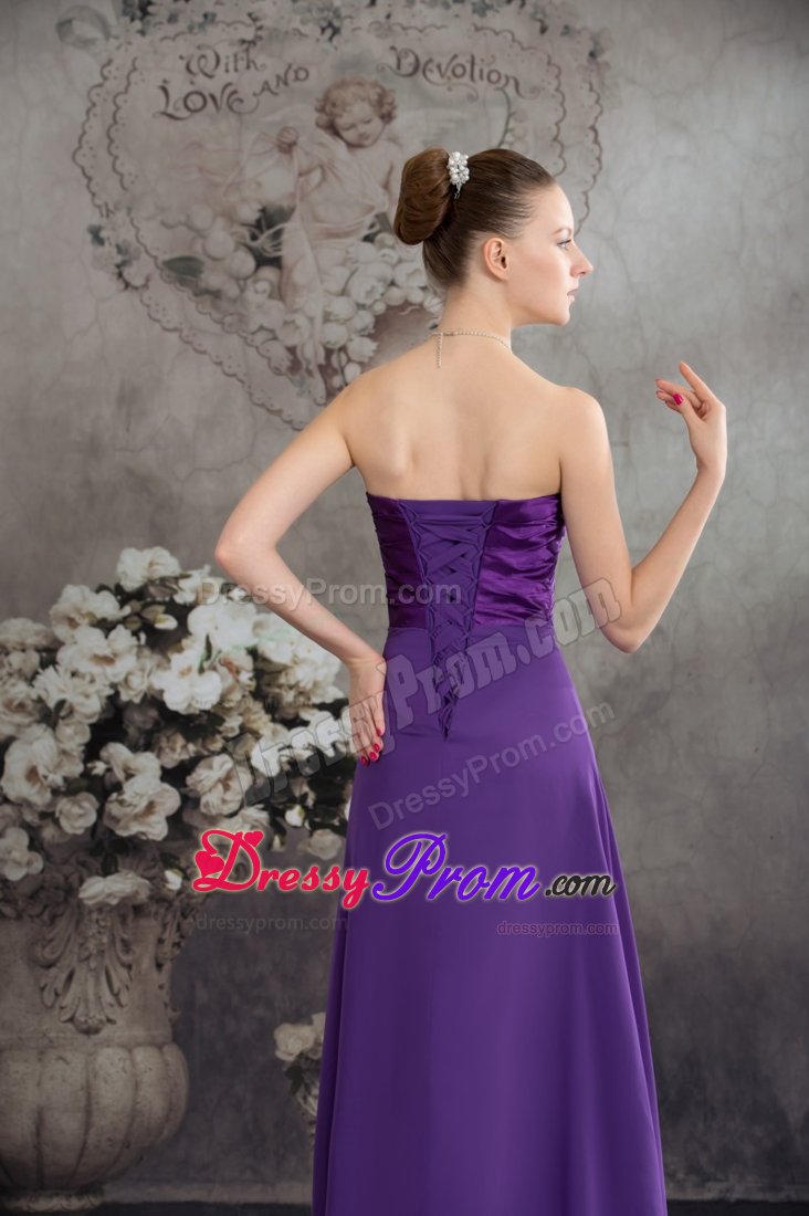 Stylish Lace-up Purple Prom Graduation Dress Beaded Sweetheart Chiffon