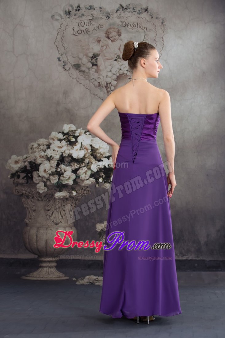 Stylish Lace-up Purple Prom Graduation Dress Beaded Sweetheart Chiffon