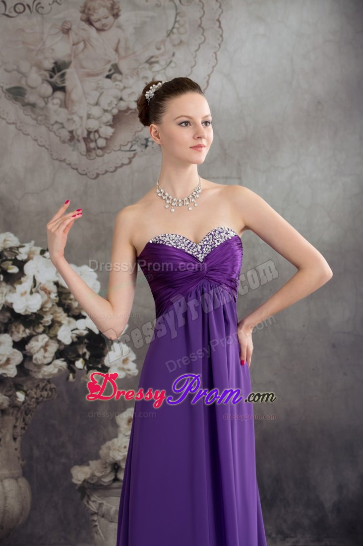 Stylish Lace-up Purple Prom Graduation Dress Beaded Sweetheart Chiffon