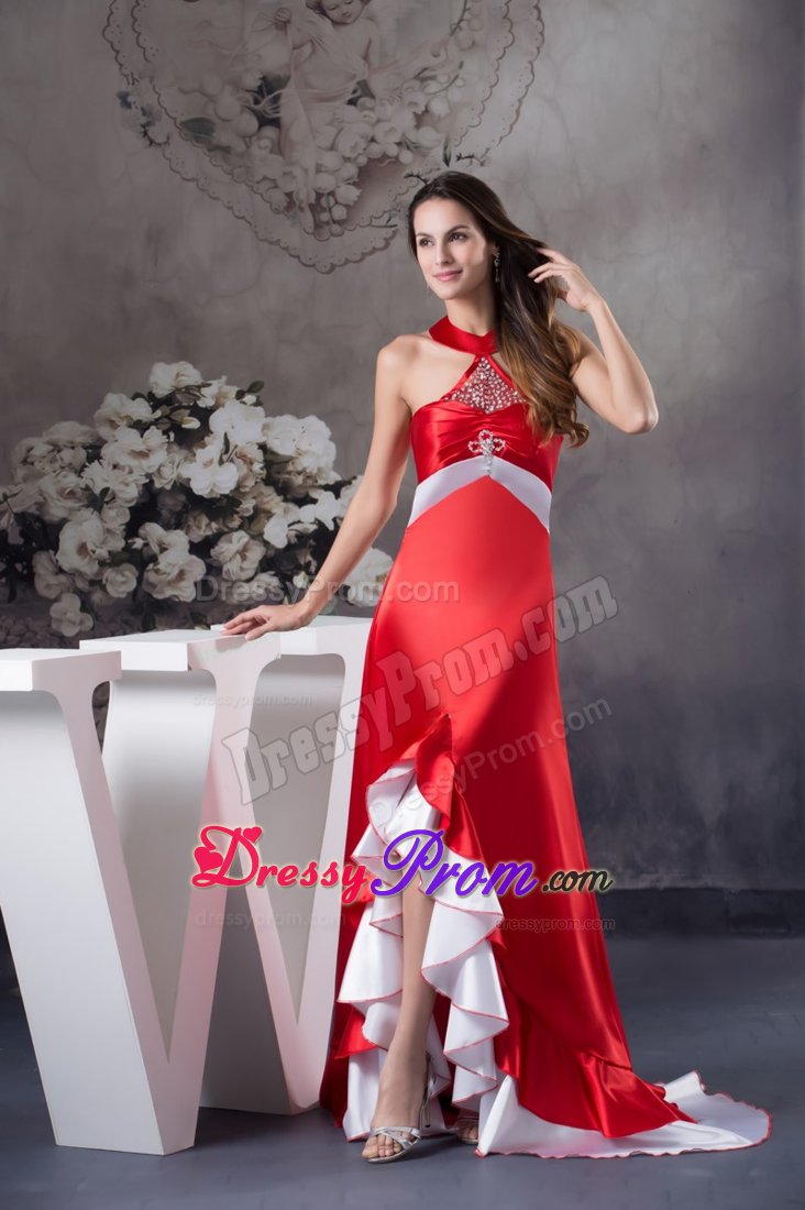 Beaded Halter Top Prom Gown Dress Asymmetrical Brush Train in Niteroi