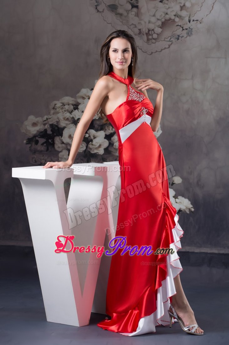 Beaded Halter Top Prom Gown Dress Asymmetrical Brush Train in Niteroi