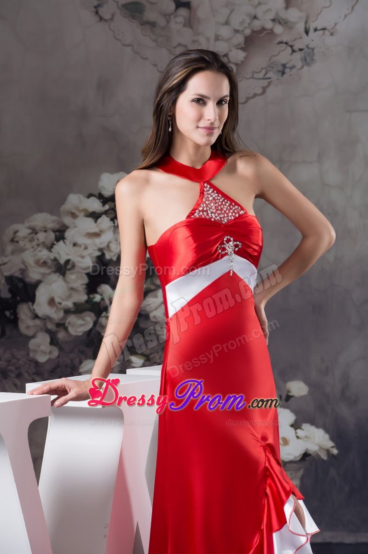 Beaded Halter Top Prom Gown Dress Asymmetrical Brush Train in Niteroi